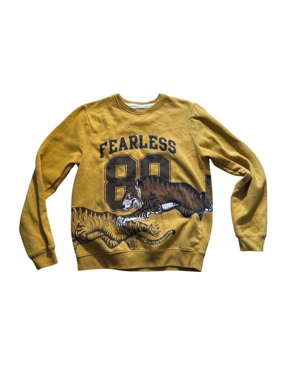 Blind Rooster Men's Fleece Sweatshirt M Mustard Fearless Tiger Graphic Pullover